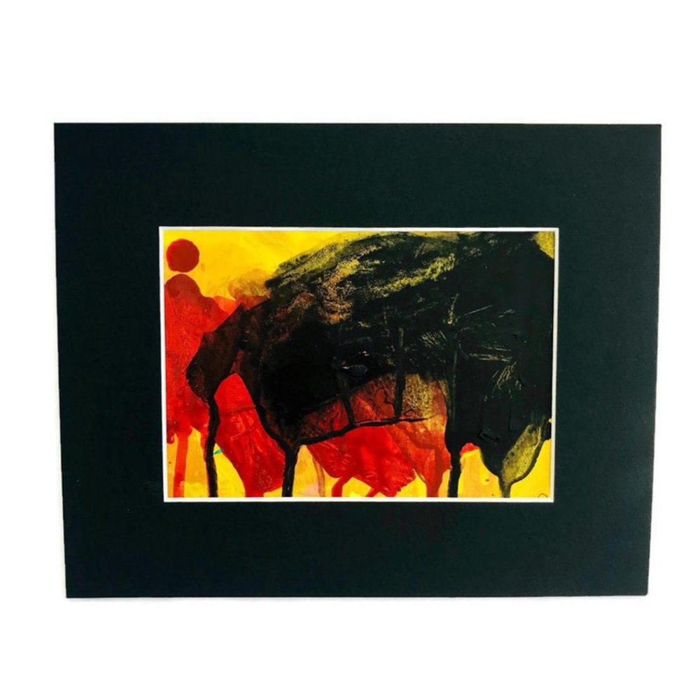 Original Handmade Abstract Painting on Paper, Sunset on Fire, 5"x7" Modern Art